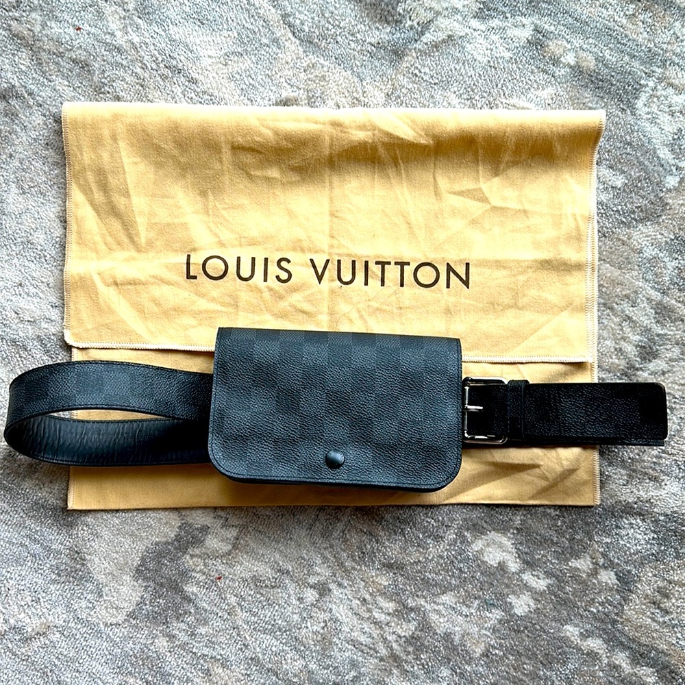 Authentic Louis Vuitton Ceinture charcoal Damier pochette belt 95 cm waist M6837